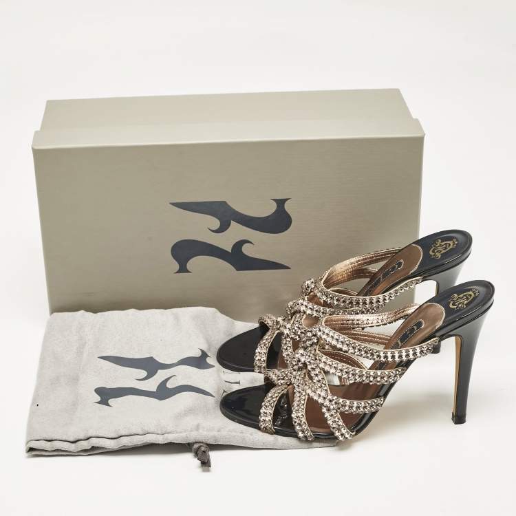 Pre Owned Gina Rose Gold Leather Crystal Embellished Slide Sandals Size 37