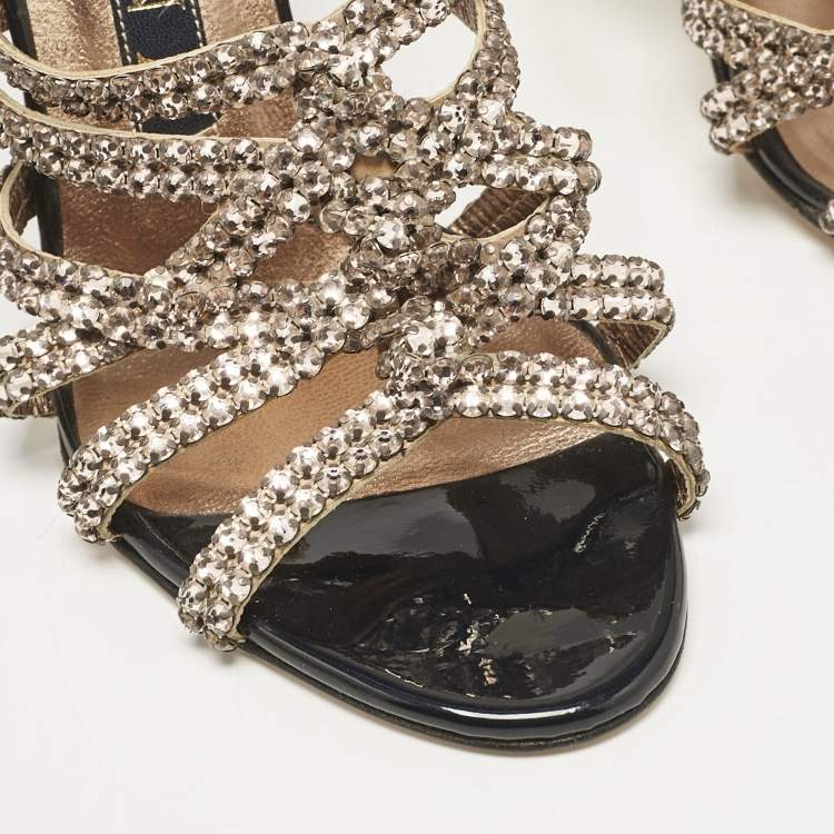 Pre Owned Gina Rose Gold Leather Crystal Embellished Slide Sandals Size 37