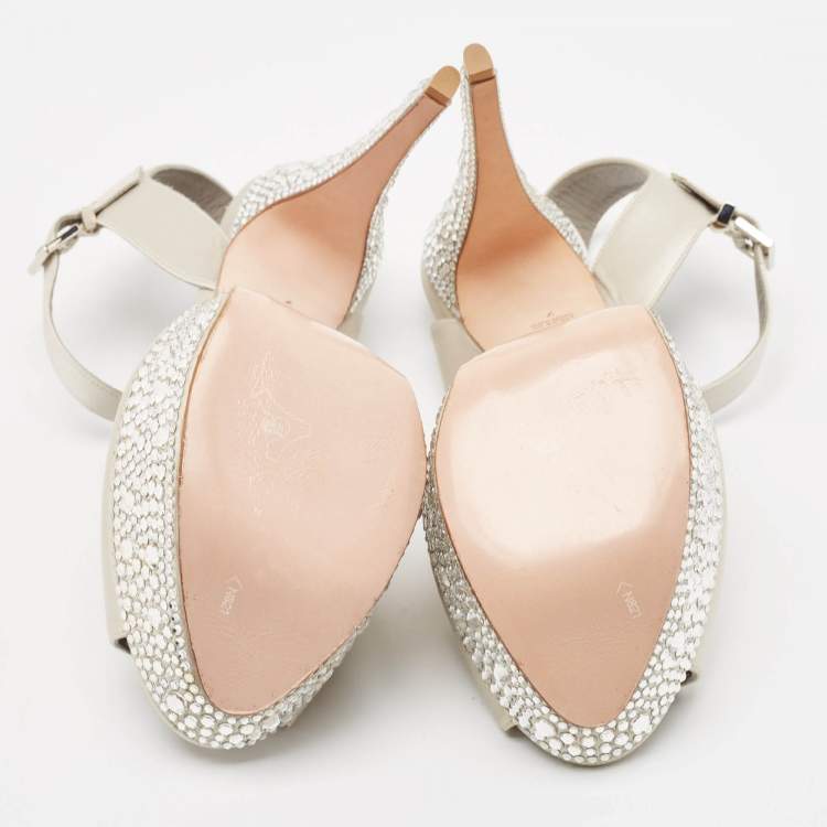Pre Owned Gina Grey Satin Crystal Embellished Platform Sandals Size 40
