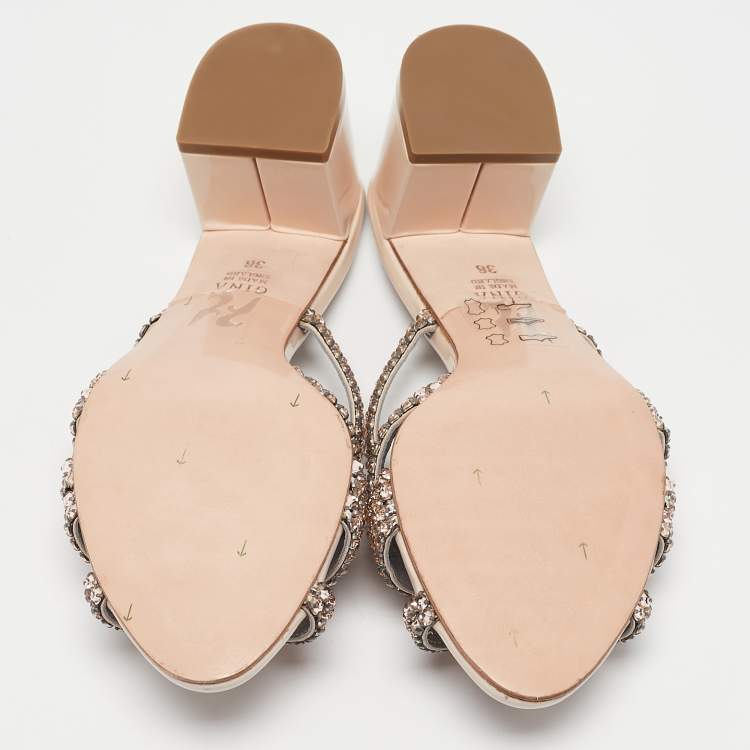 Pre Owned Gina Metallic Pink Leather Visage Slide Sandals Size 36