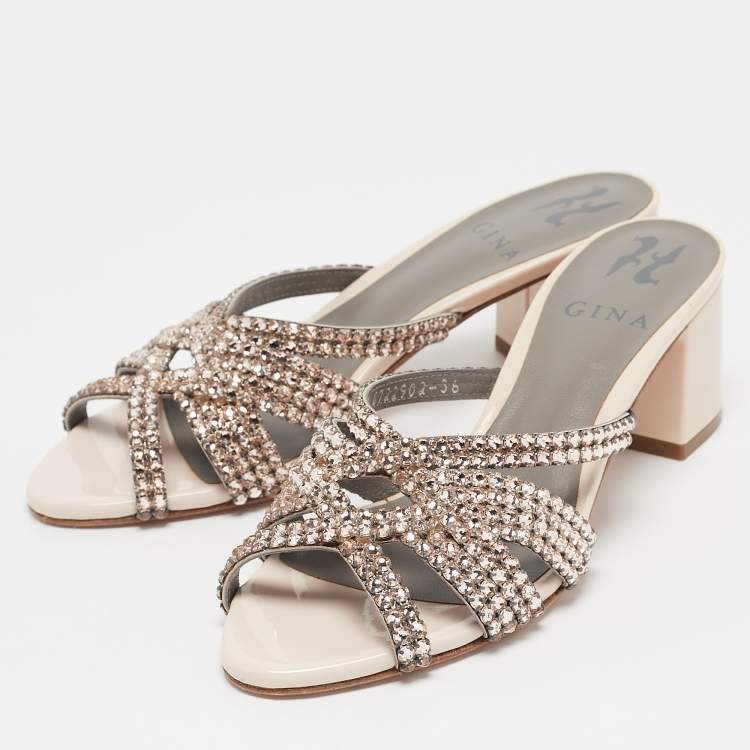 Pre Owned Gina Metallic Pink Leather Visage Slide Sandals Size 36