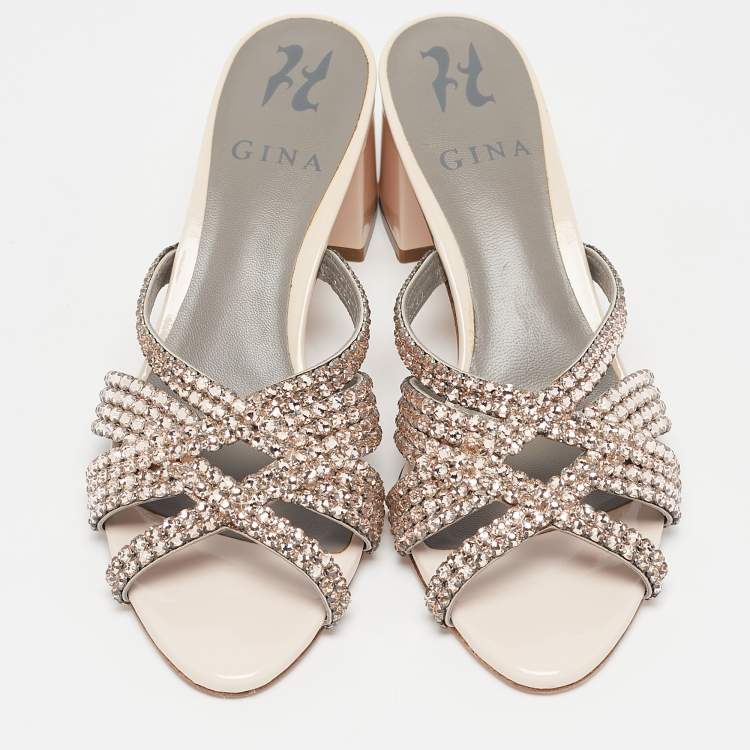 Pre Owned Gina Metallic Pink Leather Visage Slide Sandals Size 36