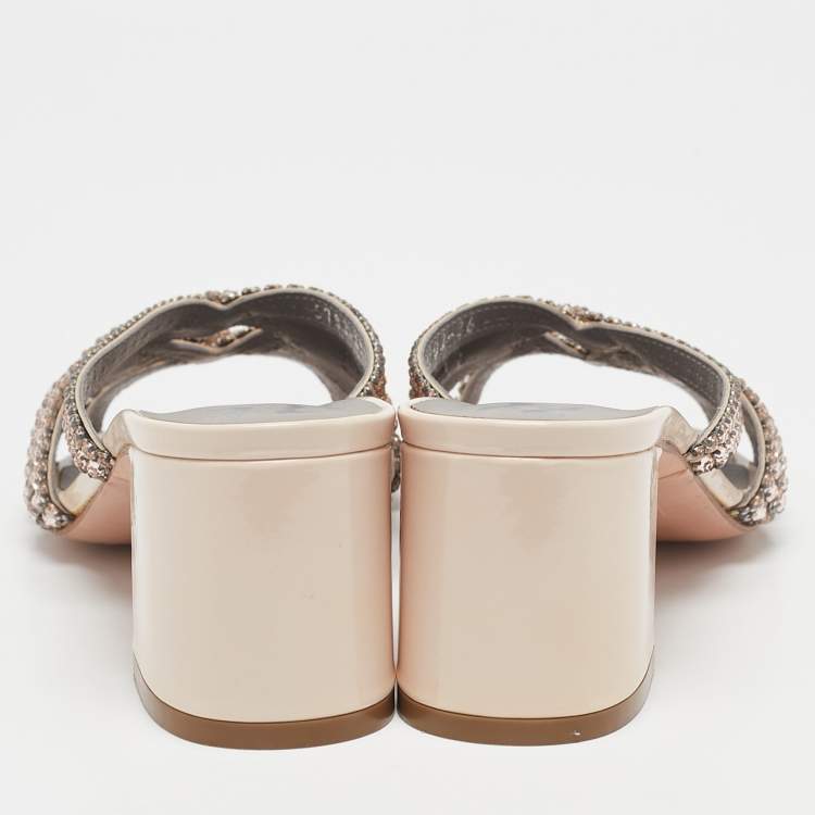 Pre Owned Gina Metallic Pink Leather Visage Slide Sandals Size 36