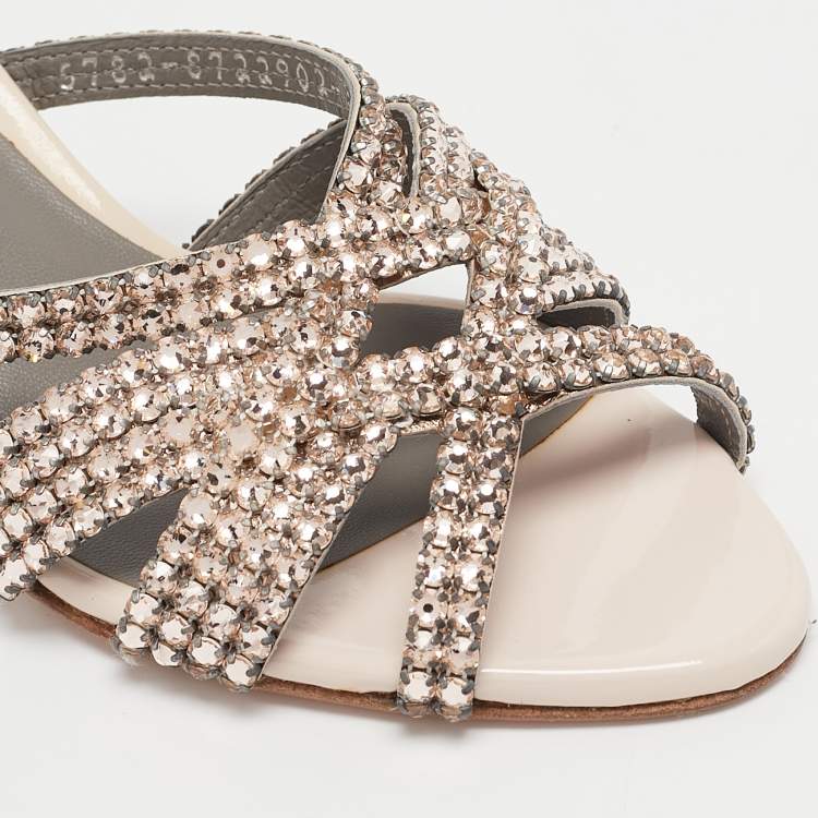 Pre Owned Gina Metallic Pink Leather Visage Slide Sandals Size 36