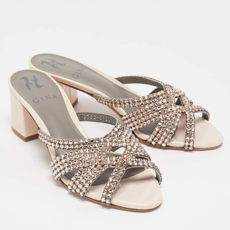 Pre Owned Gina Metallic Pink Leather Visage Slide Sandals Size 36