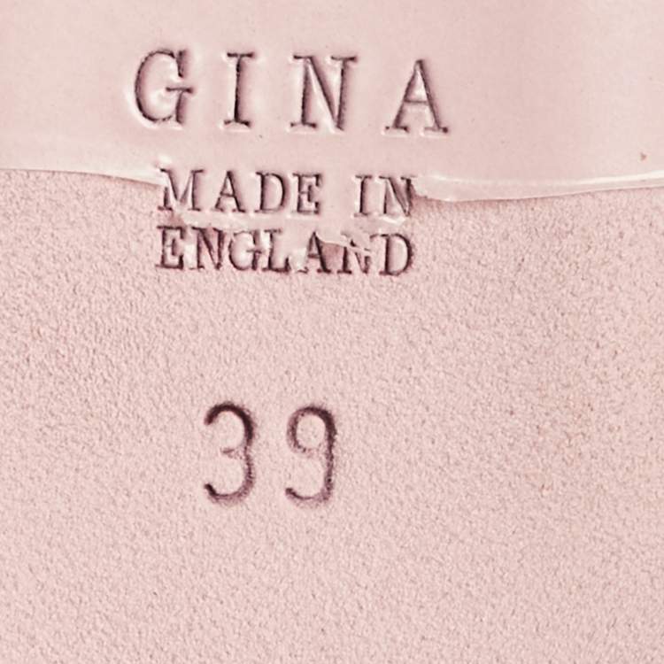 Pre Owned Gina Pink Leather Crystal Embellished Milo Slide Sandals Size 39