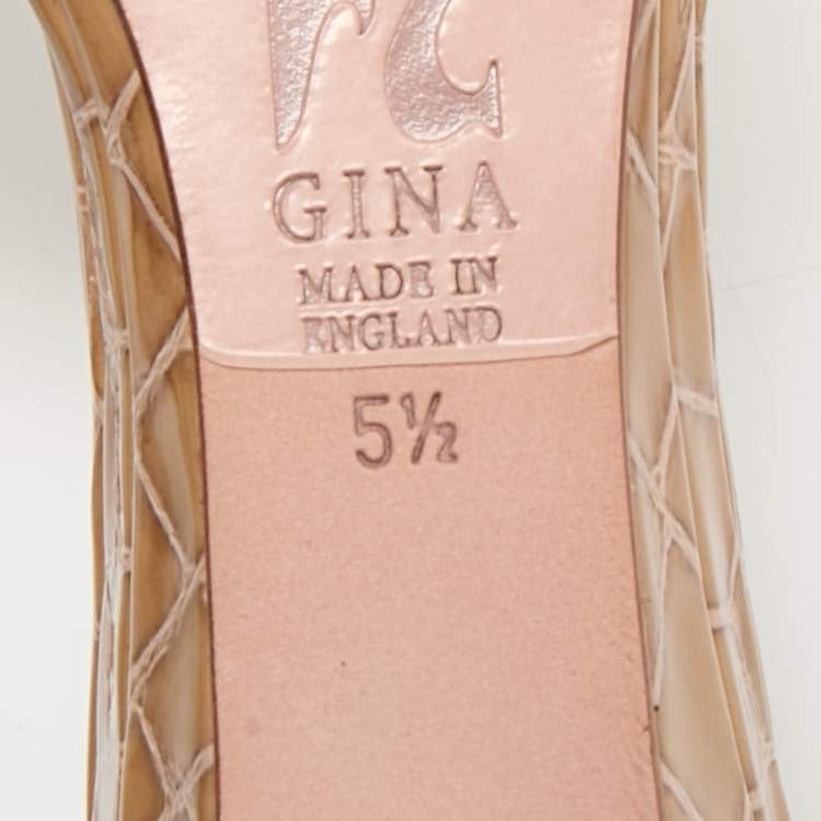 Pre Owned Gina Beige Leather Crystal Embellished Daphne Slide Sandals Size 38.5