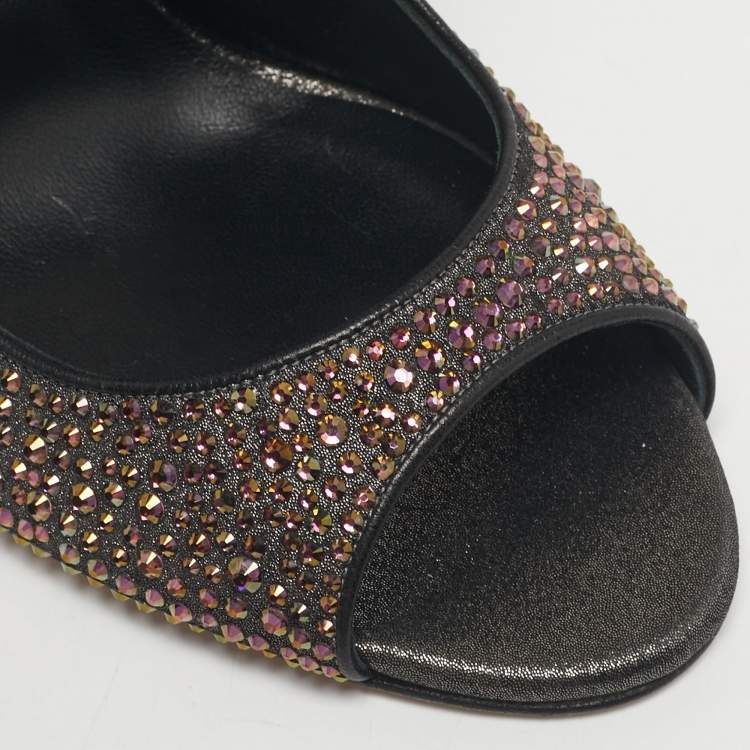 Pre Owned Gina Metallic Satin Crystal Embellished Cut Out Sandals Size 40