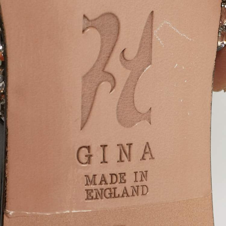 Pre Owned Gina Loren Size 40 Silver Croc Embossed Patent Leather Slide Sandals