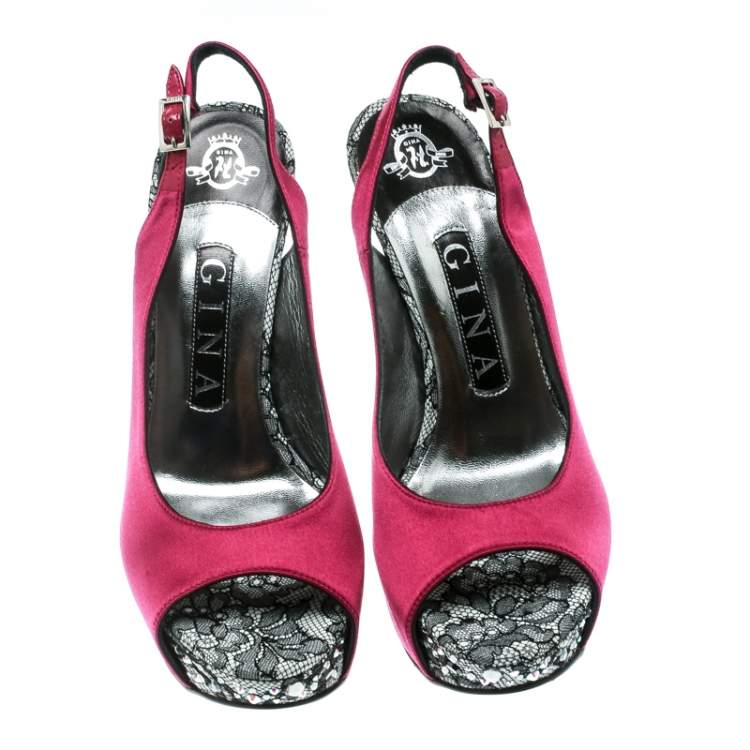Pre Owned Gina Purple Satin Crystal Embellished Heel Peep Toe Slingback Sandals Size 37