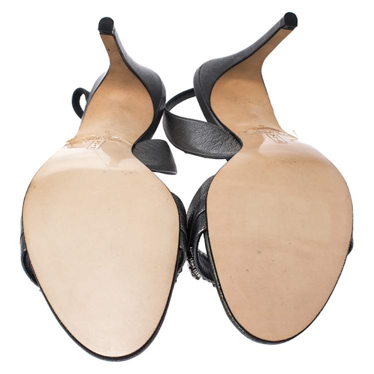 Pre Owned Gina Grey Leather Embellished Slingback Sandals Size 41