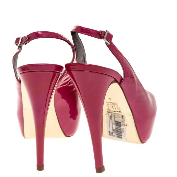 Pre Owned Gina Pink Patent Leather Platform Slingback Sandals Size 37