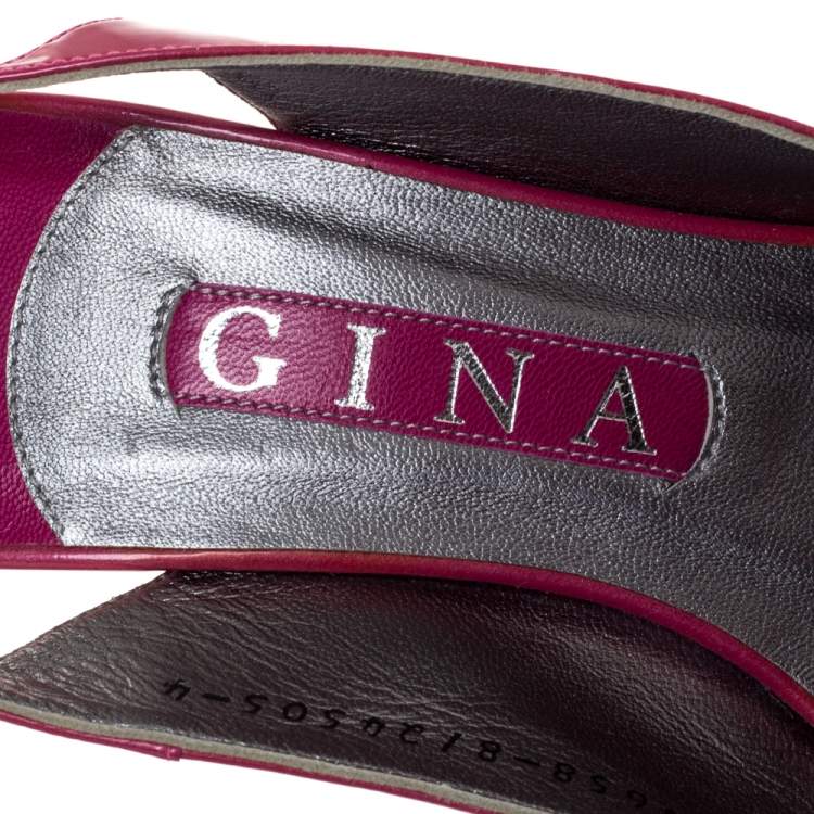 Pre Owned Gina Pink Patent Leather Platform Slingback Sandals Size 37