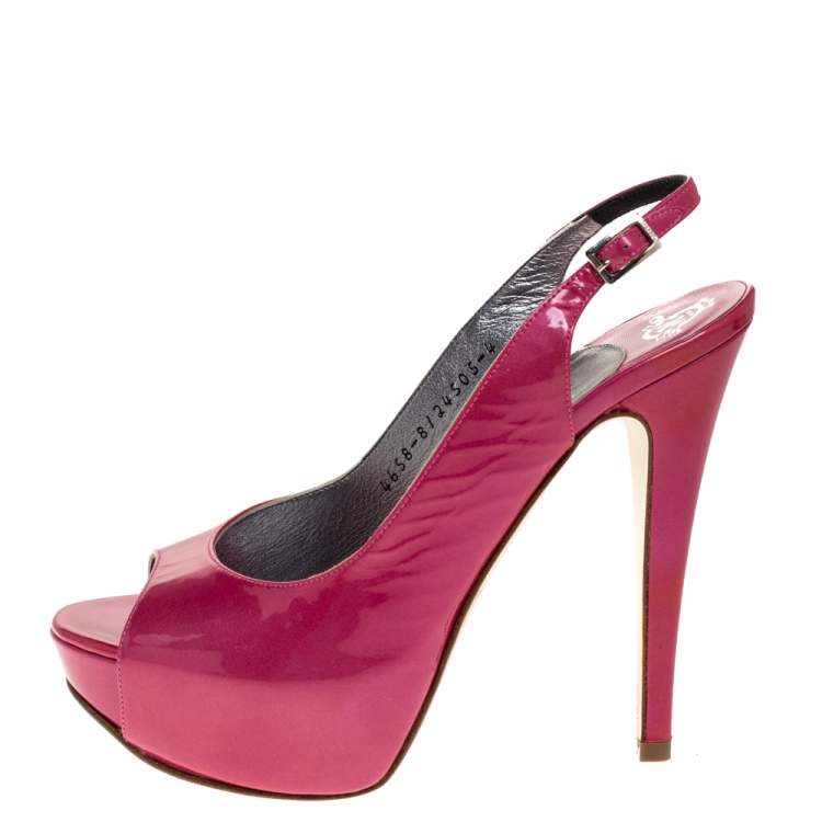 Pre Owned Gina Pink Patent Leather Platform Slingback Sandals Size 37