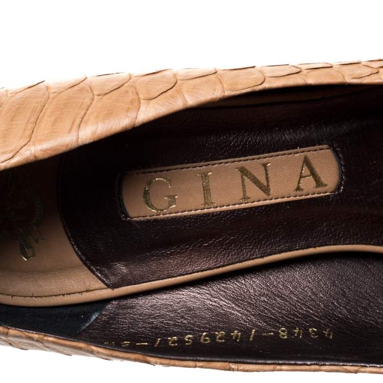 Pre Owned Gina Beige Python Elle Platform Pumps Size 38.5