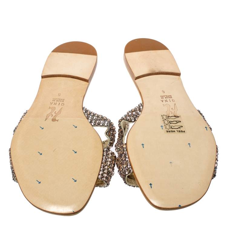 Pre Owned Gina Rose Crystal Embellished Patent Leather Athena Slide Flats Size 39