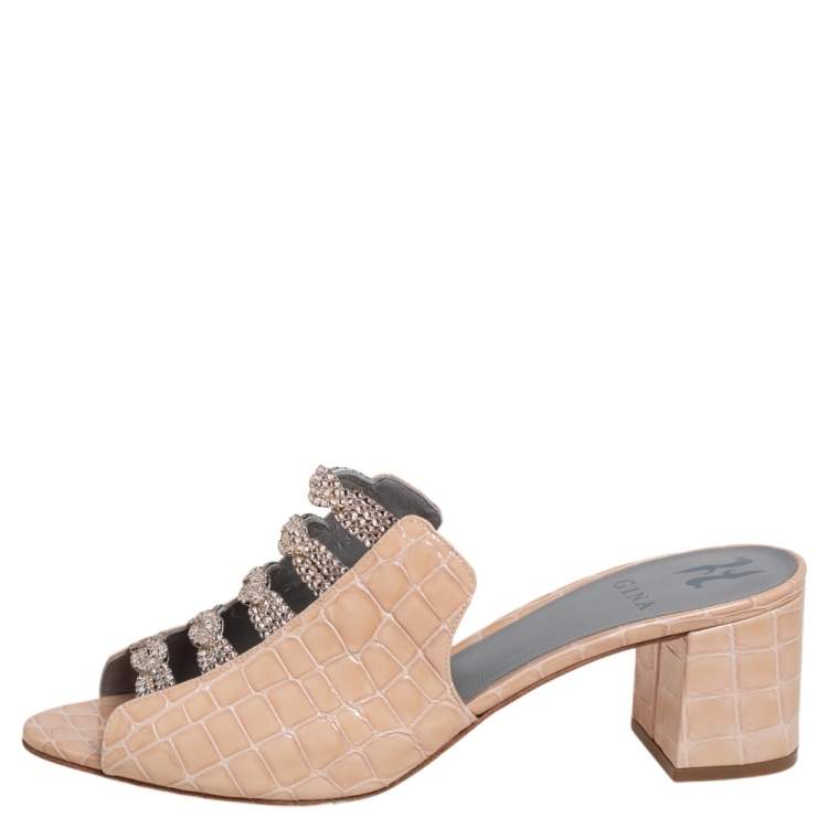 Gina Square-Toe Croc-Embossed Leather Mules