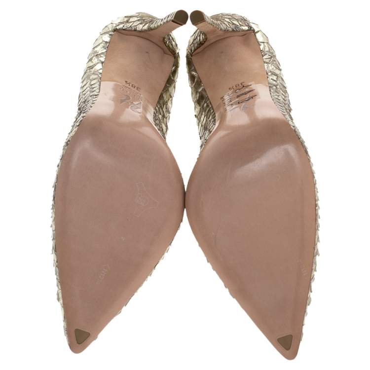 Pre Owned Gina Gold Python Pointed Toe Pumps Size 38.5