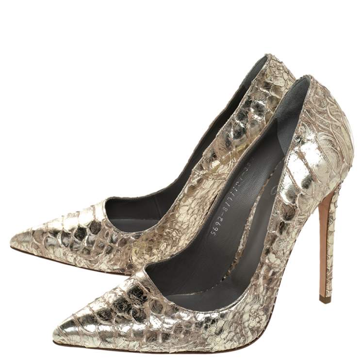 Pre Owned Gina Gold Python Pointed Toe Pumps Size 38.5