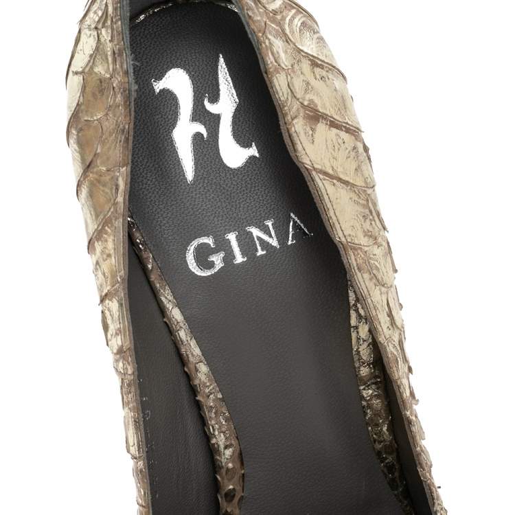 Pre Owned Gina Gold Python Pointed Toe Pumps Size 38.5