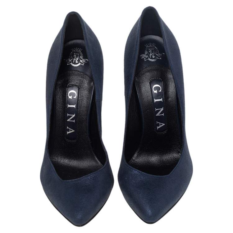 Pre Owned Gina Navy Blue Suede Pumps Size 36