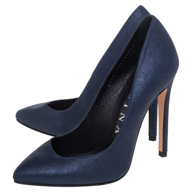Pre Owned Gina Navy Blue Suede Pumps Size 36