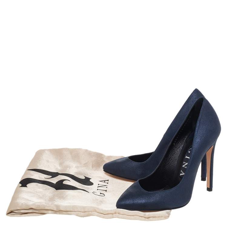 Pre Owned Gina Navy Blue Suede Pumps Size 36