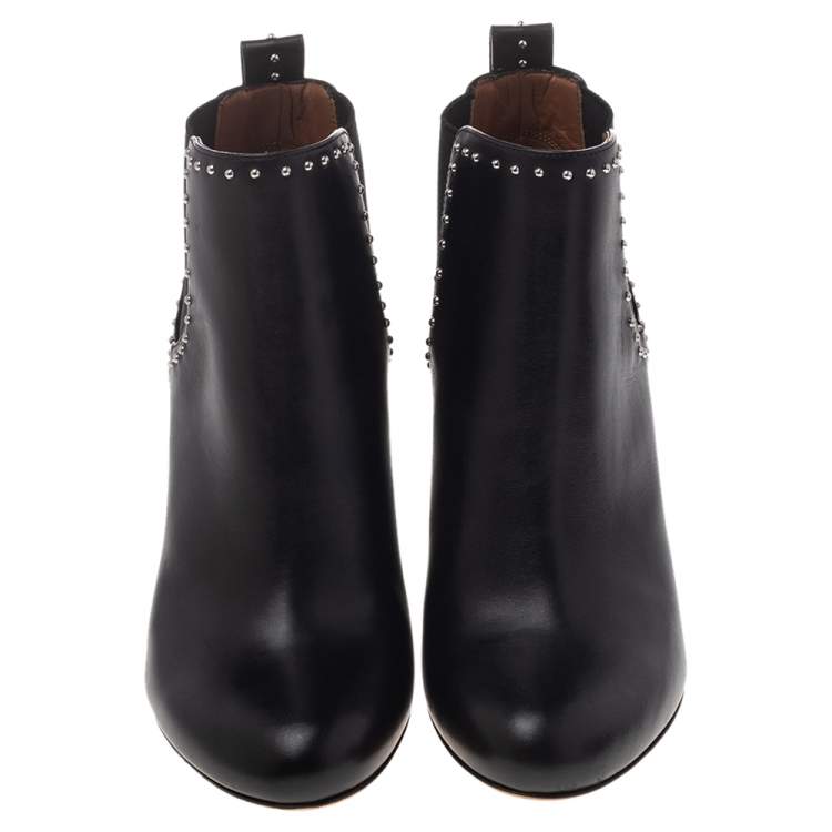 Pre Owned Givenchy Black Studded Leather Ankle Booties Size 36