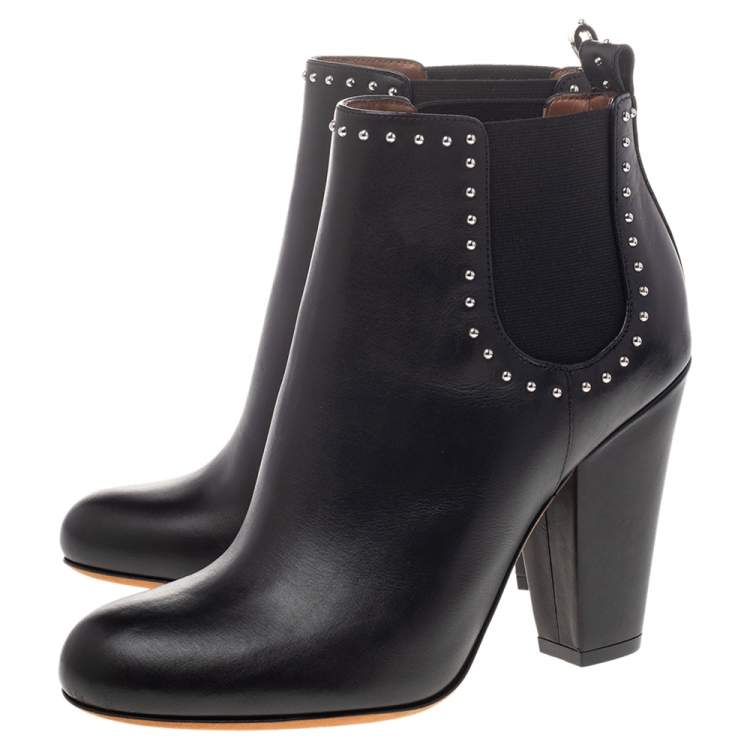 Pre Owned Givenchy Black Studded Leather Ankle Booties Size 36