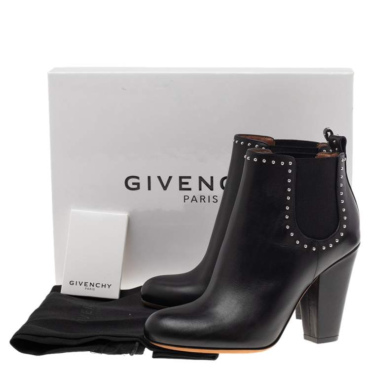 Pre Owned Givenchy Black Studded Leather Ankle Booties Size 36