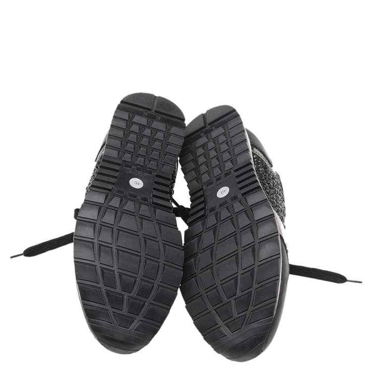 Pre Owned Gina Black Leather And Embellished Satin Luminosa Low Top Sneakers Size 40