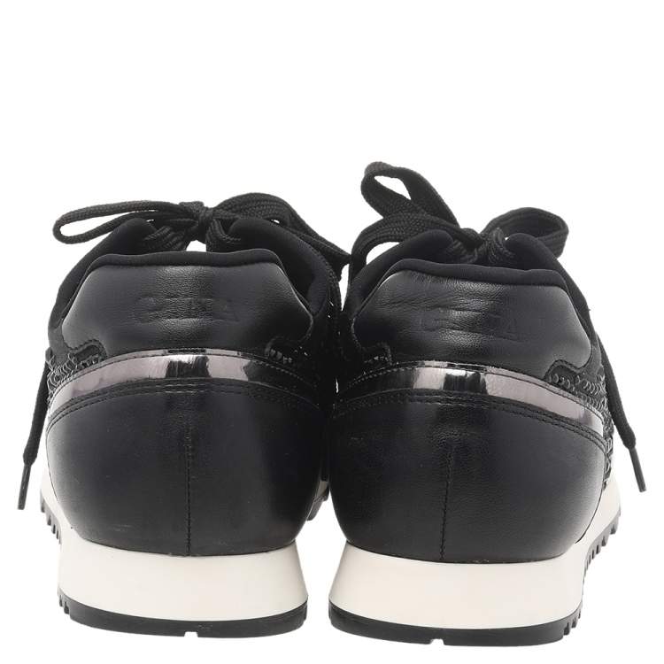 Pre Owned Gina Black Leather And Embellished Satin Luminosa Low Top Sneakers Size 40