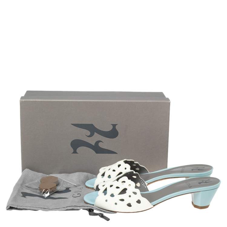 Pre Owned Gina Off-White Laser-Cut Leather Slide Sandals Size 40