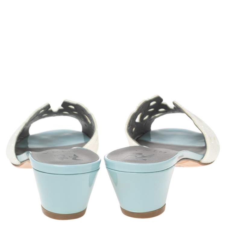 Pre Owned Gina Off-White Laser-Cut Leather Slide Sandals Size 40