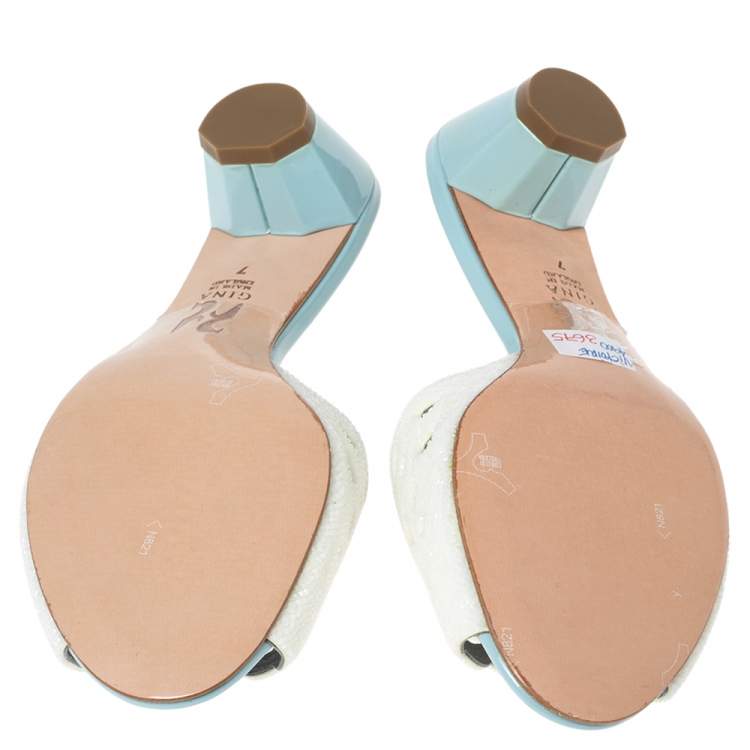 Pre Owned Gina Off-White Laser-Cut Leather Slide Sandals Size 40