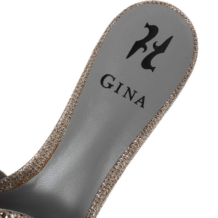 Pre Owned Gina Rose Gold Crystals Embellished Leather Wedge Platform Sandals Size 39.5