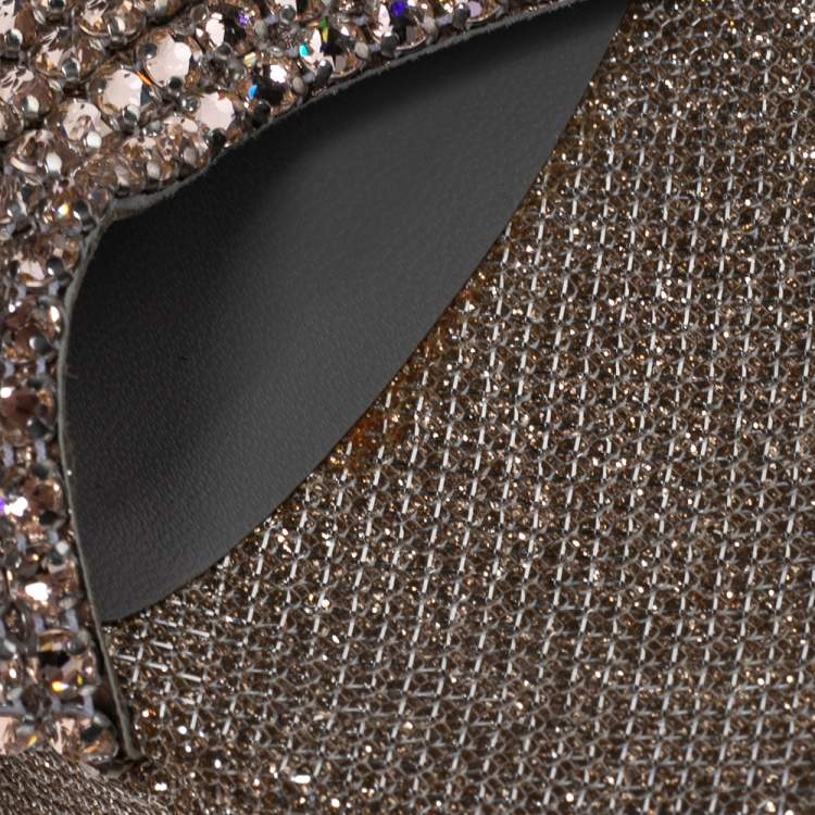 Pre Owned Gina Rose Gold Crystals Embellished Leather Wedge Platform Sandals Size 39.5