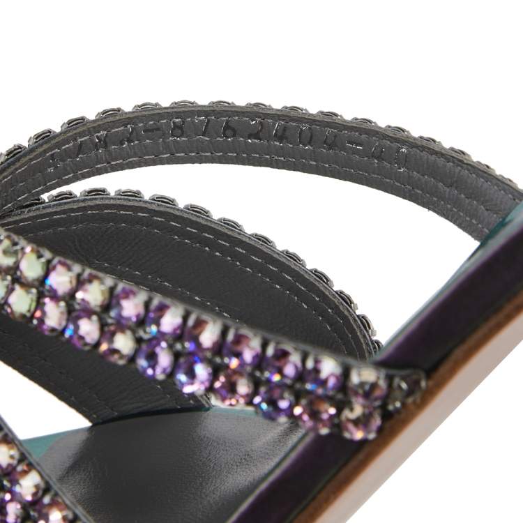 Pre Owned Gina Multicolor Patent Leather Crystals Embellished Slide Sandals Size 40