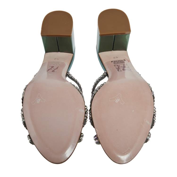 Pre Owned Gina Multicolor Patent Leather Crystals Embellished Slide Sandals Size 40