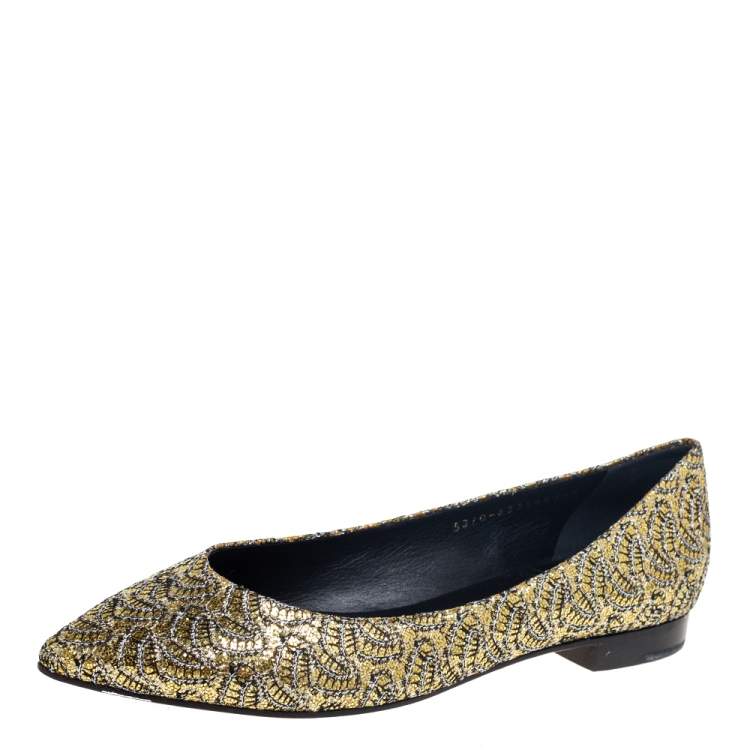 مملوكة مسبقًا Gina  Metallic Gold Glitter Pointed Toe Ballet Flats Size 40