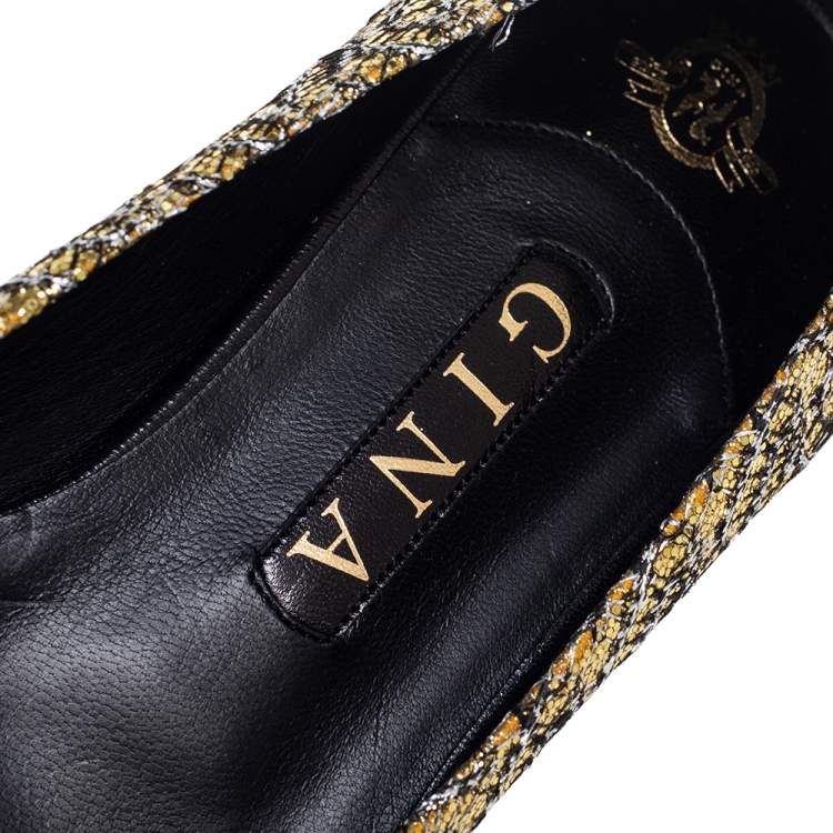 مملوكة مسبقًا Gina  Metallic Gold Glitter Pointed Toe Ballet Flats Size 40