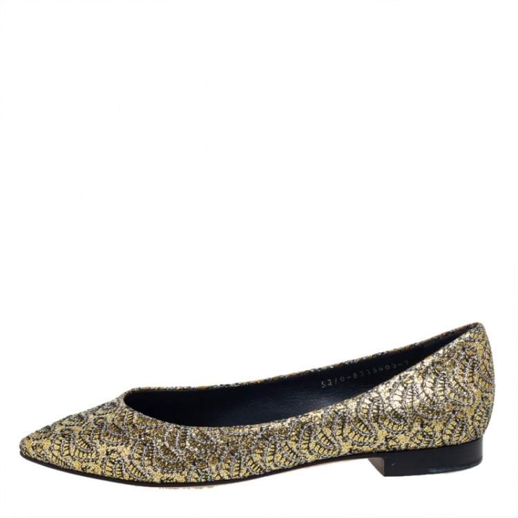 مملوكة مسبقًا Gina  Metallic Gold Glitter Pointed Toe Ballet Flats Size 40
