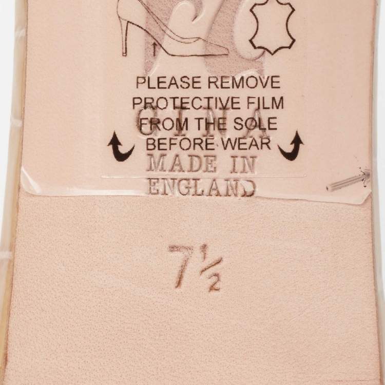 Pre Owned Gina Beige Crystal Embellished Leather Rodeo Slide Sandals Size 40.5