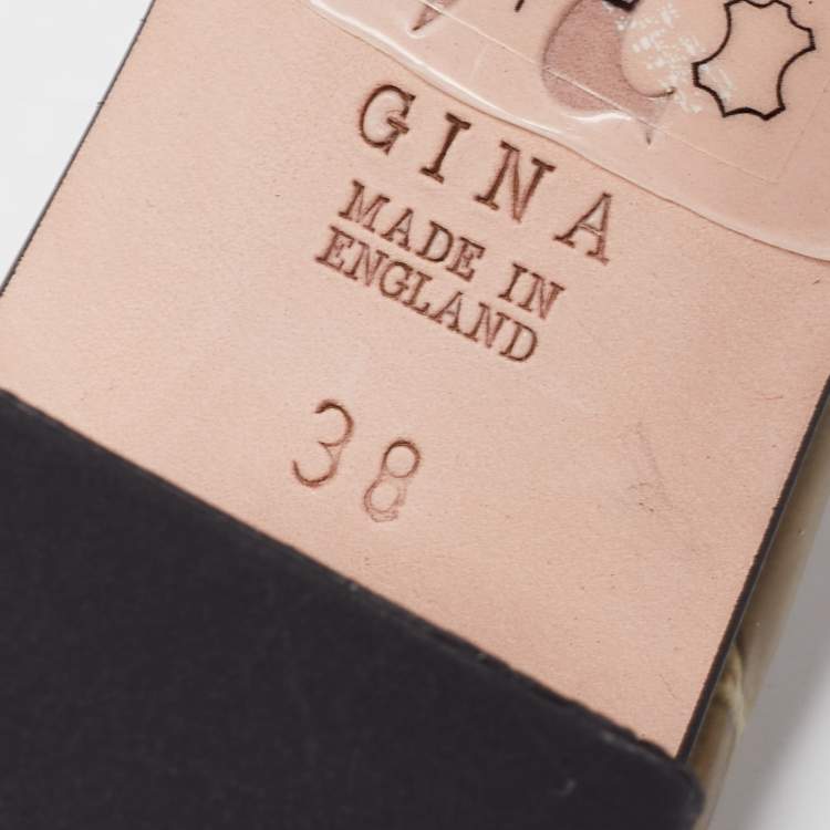 Pre Owned Gina Olive Green Croc Embossed Patent Embellished Slide Sandals Size 38