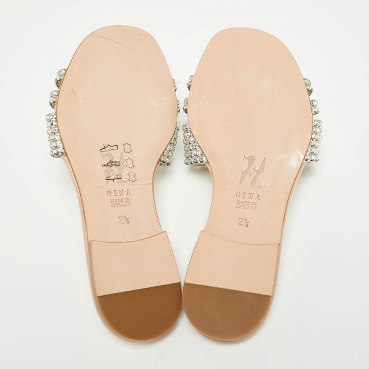 Pre Owned Gina Pink Patent Leather Crystals Embellished Flat Sandals Size 35 