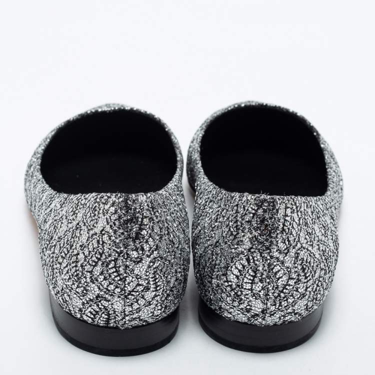 Pre Owned Gina Silver Glitter Embellished Ballet Flats Size 38