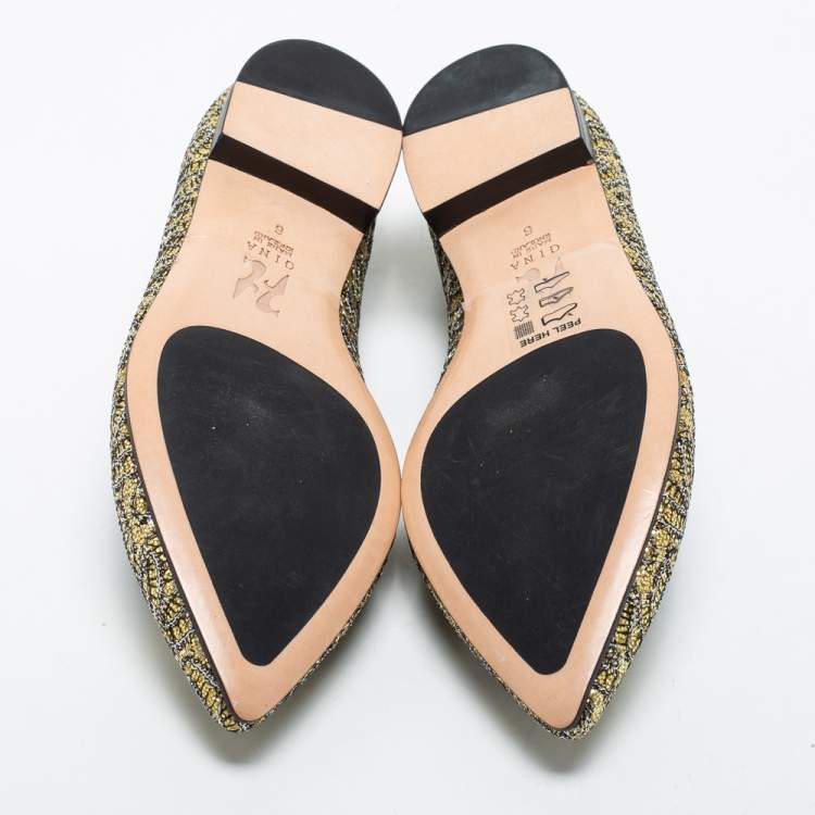 مملوكة مسبقًا Gina Gold Glitter Pointed Toe Ballet Flats Size 39