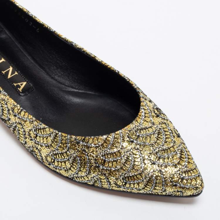 مملوكة مسبقًا Gina Gold Glitter Pointed Toe Ballet Flats Size 39
