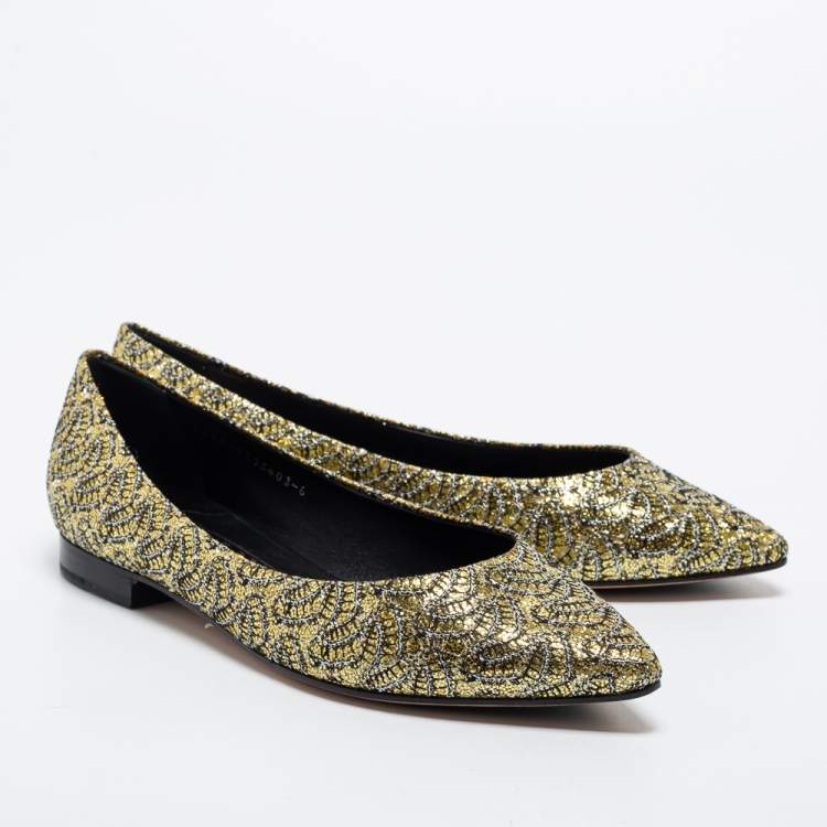 مملوكة مسبقًا Gina Gold Glitter Pointed Toe Ballet Flats Size 39