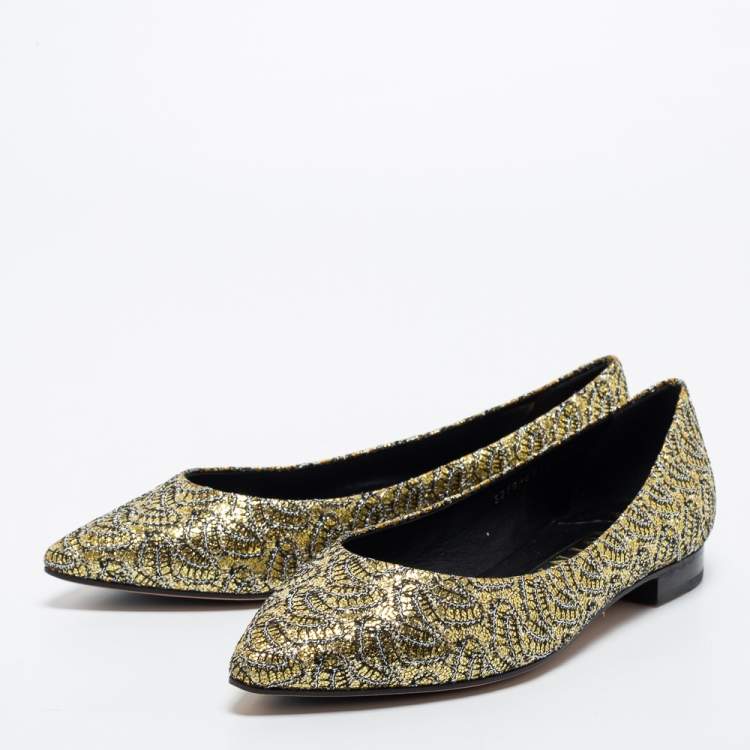 مملوكة مسبقًا Gina Gold Glitter Pointed Toe Ballet Flats Size 39